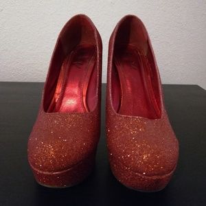 Burnt orange coppery glitter heels